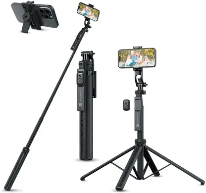 Portronics Lumistick 2 Smart Selfie Stick, 6ft Tripod Stand,3 in 1 Multifunctional design Bluetooth Selfie Stick  (Black, Remote Included)