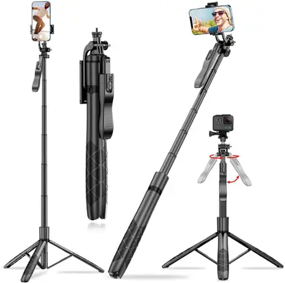 Kratos Bluetooth Long Selfie Stick 5 feet, Mobile Stand Selfie Stick Video Tripod Stand for Mobile Bluetooth Selfie Stick  (Black, Remote Included)