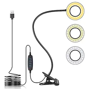 Tukzer 3.5" LED Selfie Ring Light |Flexible Arm Desk Mount Clamp for Live Stream, Makeup, Online Meetings, Recording, Photography, USB Reading Light | 3 Color 10 Brightness Level