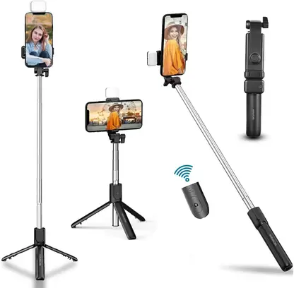 Kratos Selfie Stick with Light, Multi Purpose Selfie Stand, Selfie Stick Bluetooth Remote, Bluetooth Selfie Stick  (With Light, Remote Included)