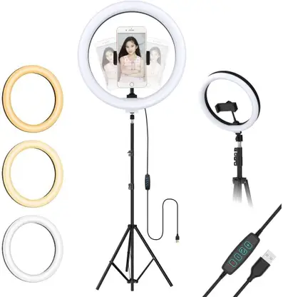 STRIFF LED Ring Light with Foldable Tripod Stand Ring Flash  (Black)