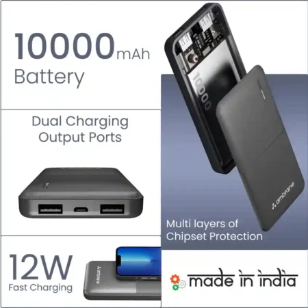 Ambrane 10000 mAh 12 W Compact Pocket Size Power Bank